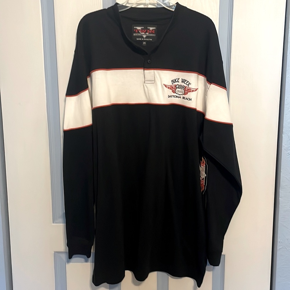 V Twin Motorcycle Jersey Black and White with long Sleeves.